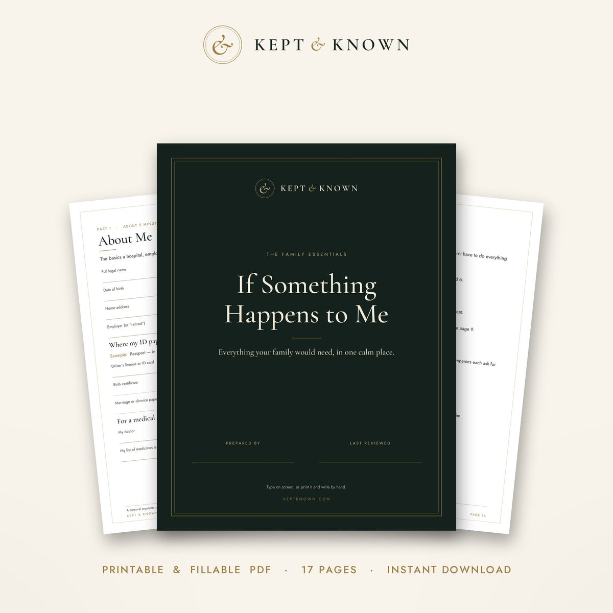 Kept & Known family emergency binder printable and fillable PDF